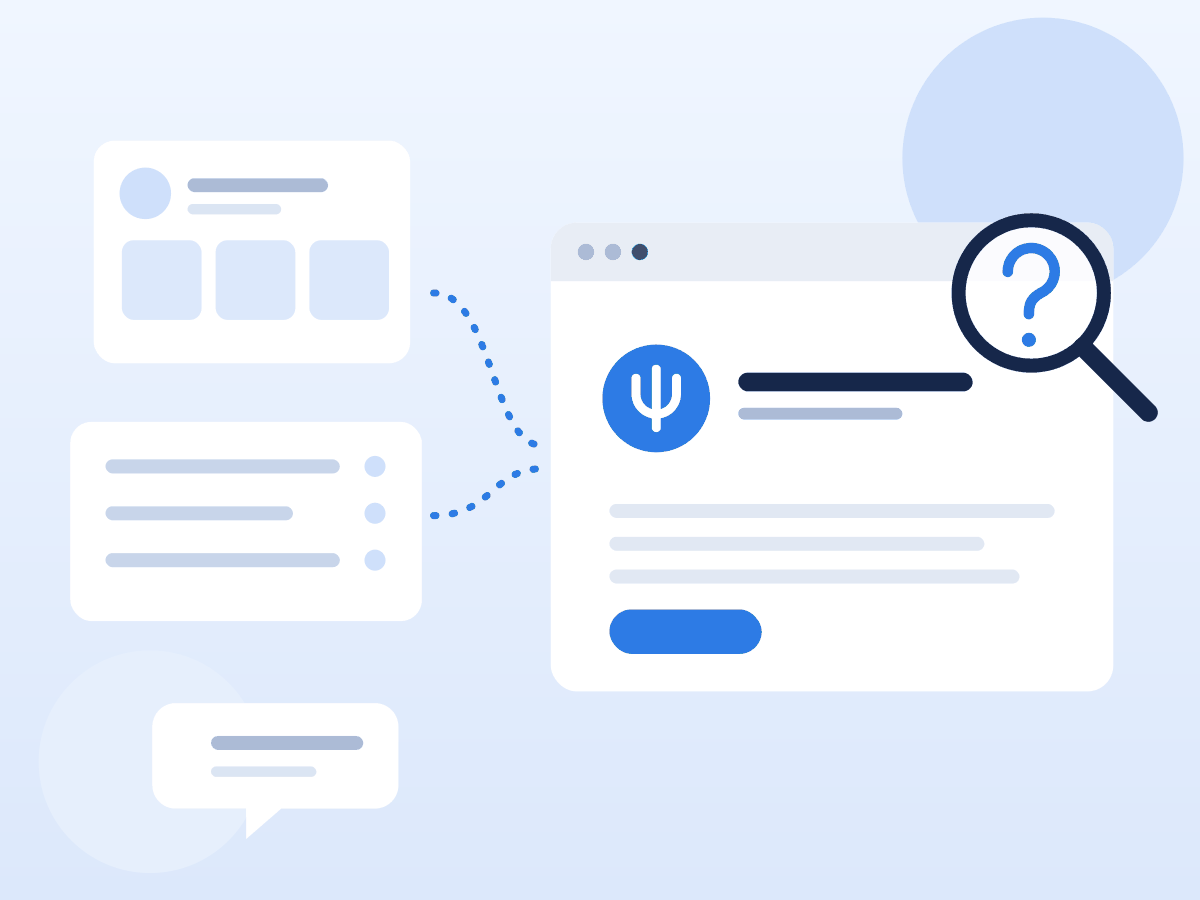Ilustração: perfil em rede social, diretório e indicação levam a pessoa a procurar um site com a apresentação do profissional.